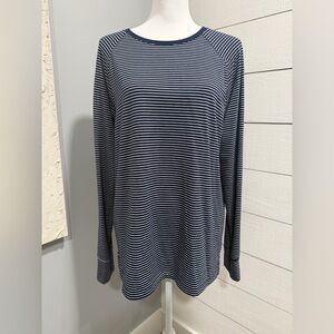 Lands' End Navy and White Striped Long-Sleeve Tee